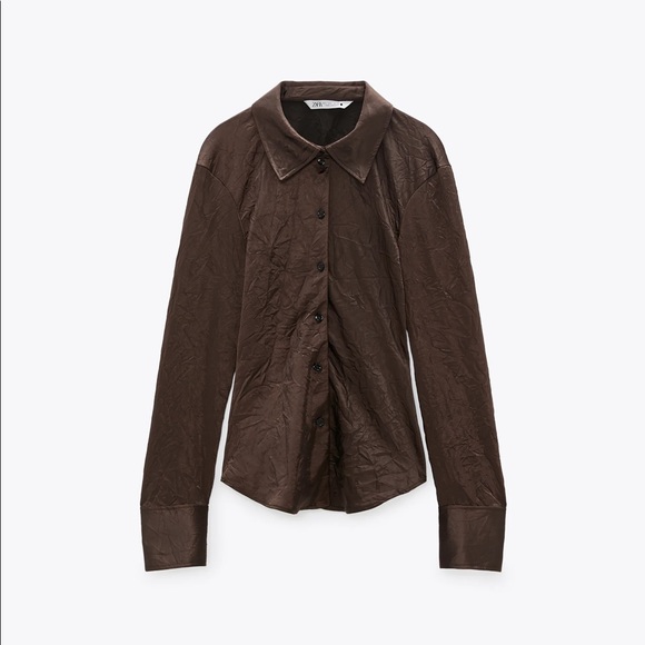 Zara Wrinkled Satin Effect Blouse (Brown) - Picture 2 of 8